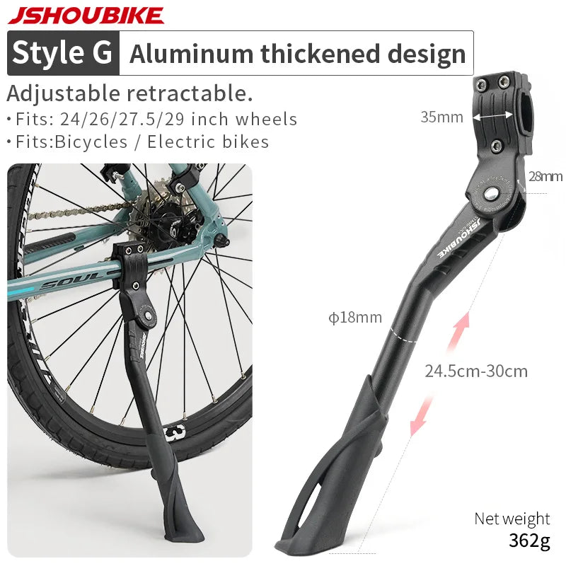 JSHOUBIKE Adjustable Bicycle Kickstand Aluminium Alloy MTB/Snow/Folding Bike/Electric Vehicle Bicycle Side Footrest 24-29 Inch Style G