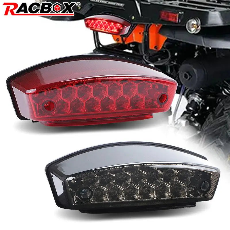 Rear Motorcycle LED Tail Light Red+White License Plate Light Running Brake Lamp Taillight Universal for ATV UTV Racer Chopper
