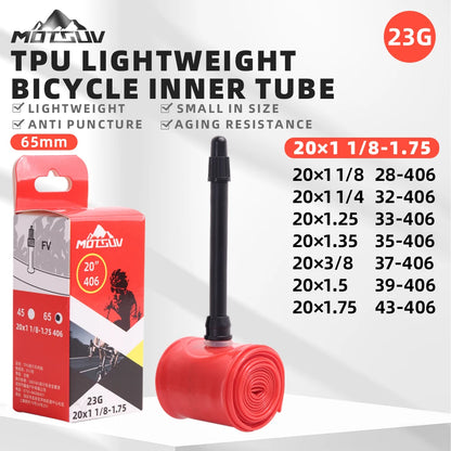 Ultralight Road Bicycle TPU Inner Tube 20 inches 406 20x1 1/8-1.75 French Valve Core Puncture Protection 45/65mm BMX Bike Tire 65mm CHINA