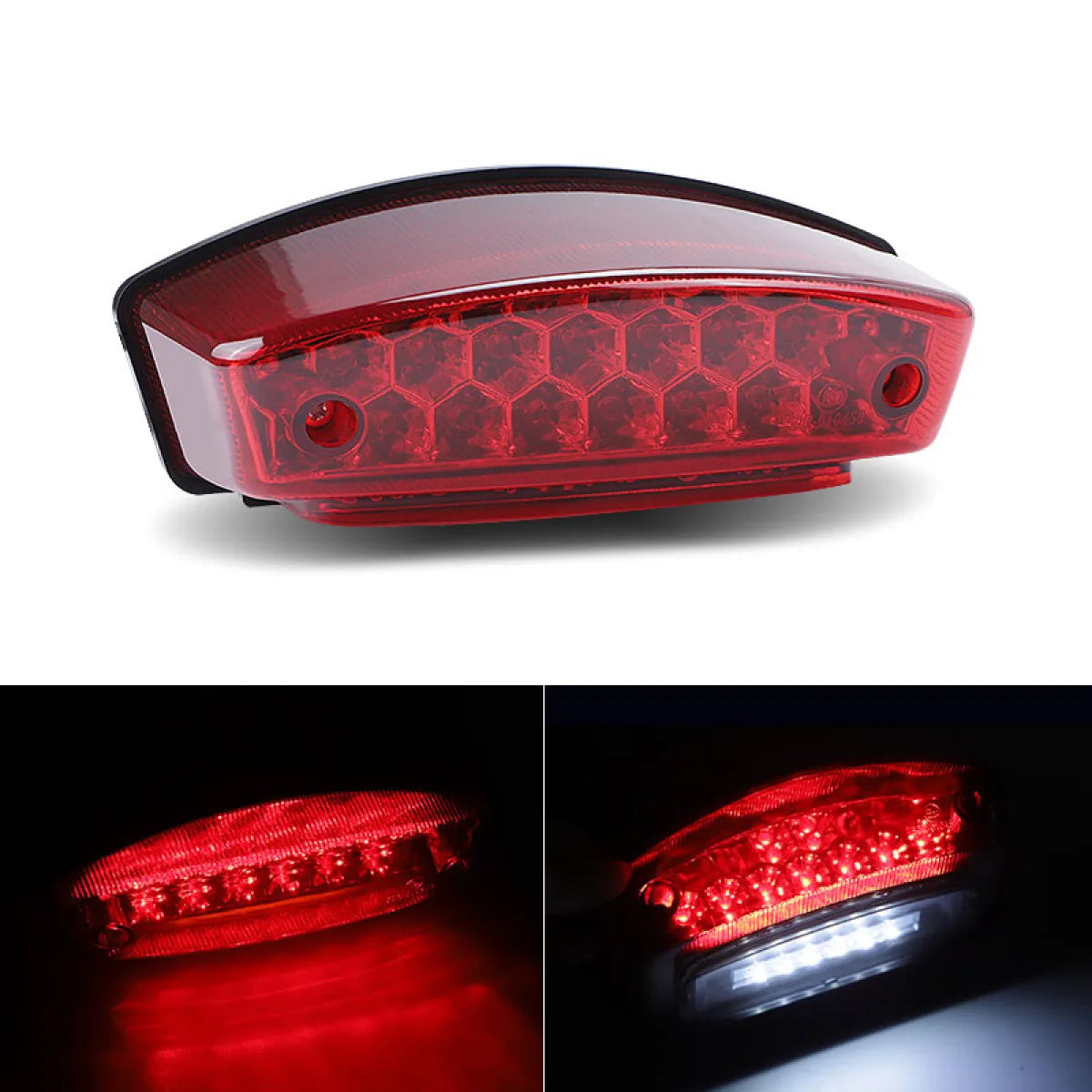 Rear Motorcycle LED Tail Light Red+White License Plate Light Running Brake Lamp Taillight Universal for ATV UTV Racer Chopper
