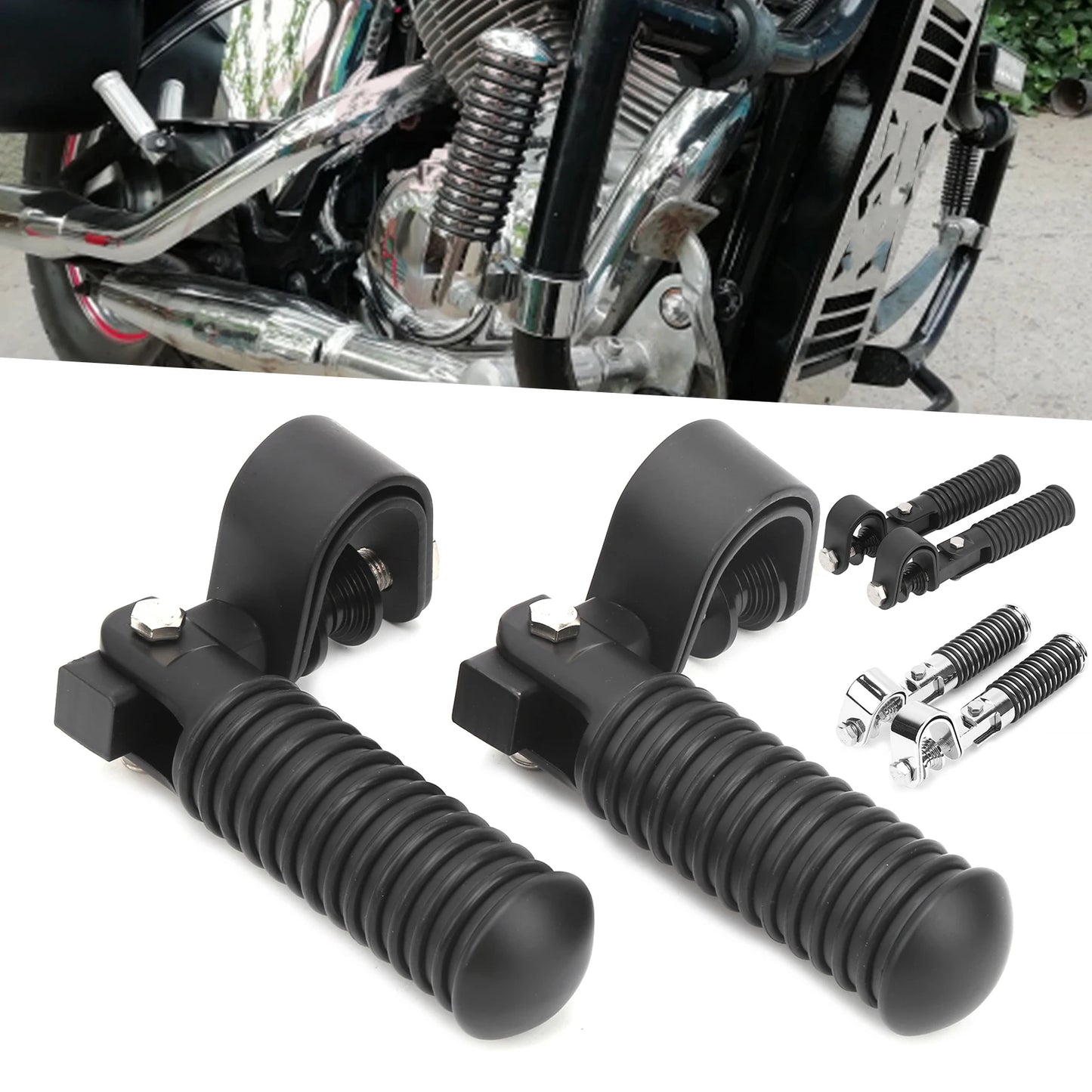 Engine Guard Footpegs - Motorcycle Foot Rest for 1in Engine Crash Bar