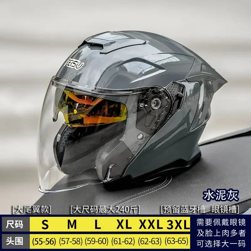Motorcycle Dual Lens Half Helmet Big Head Circumference Helmet Windproof cement ash China