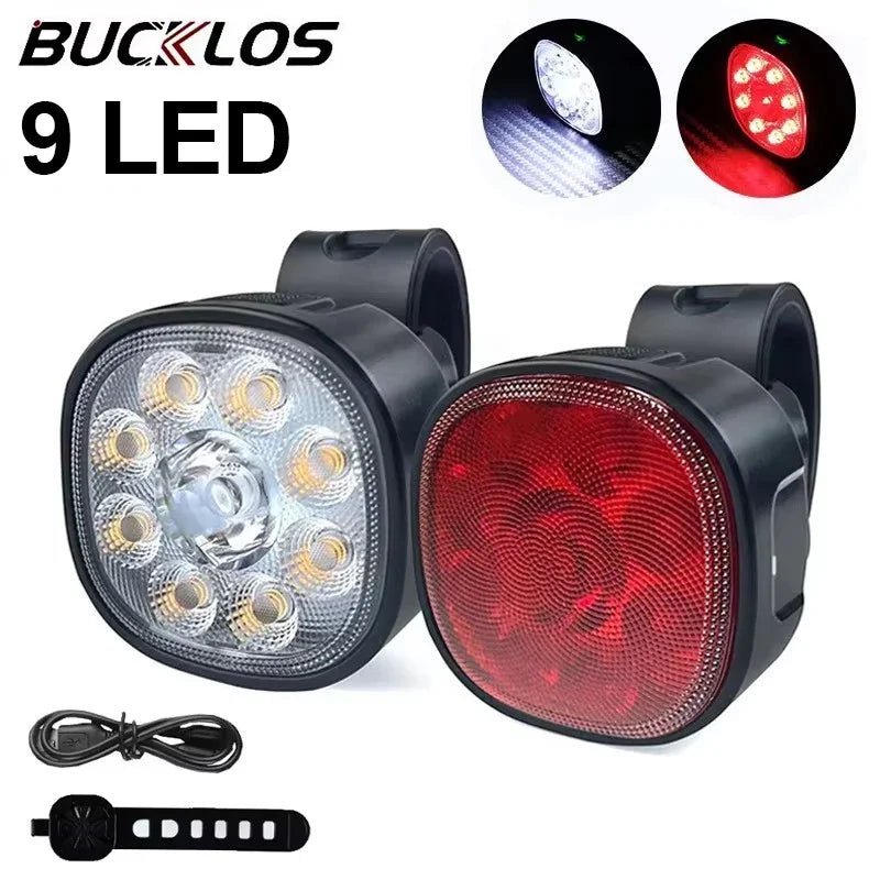 BUCKLOS Bike Light Set Front and Rear Lights Led Bicycle Lamp USB Rechargeable Cycling Flashlight for Road MTB Bicycle Lantern