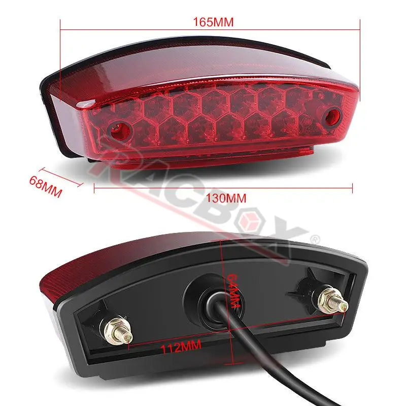 Rear Motorcycle LED Tail Light Red+White License Plate Light Running Brake Lamp Taillight Universal for ATV UTV Racer Chopper