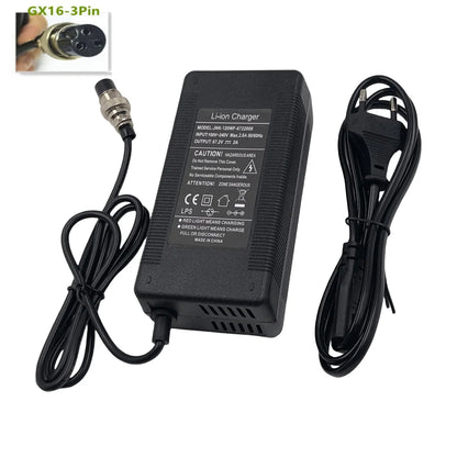 60V Charger 2A Output 67.2V/2A Charger For Wheelbarrow Harley Citycoco 16S 60V lithium Battery GX16 Connector with Fan 100-240V