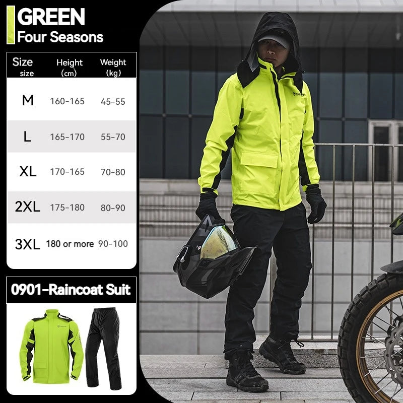 SULAITE Motorcycle Raincoat Suits Men Waterproof Rain Gear Rain Jacket Reflective Work Rain Coats Lightweight Hiking Rainsuit 0901-Green