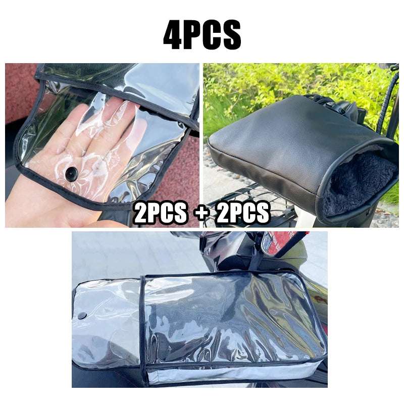 Motorcycle Handlebar Muffs Winter Equipment Mitts Warmer Gloves Waterproof Handmuffs Bicycle Handle Cover Hand Covers Warmers Black A 4Pcs