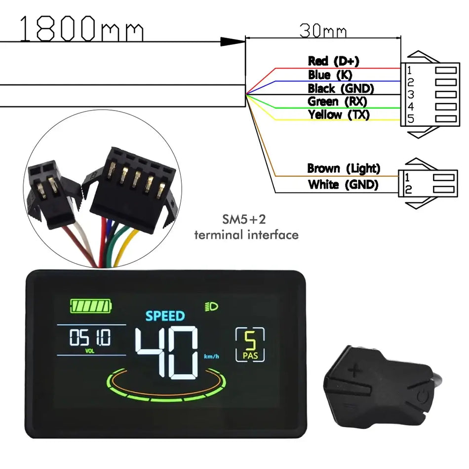 Universal H6C Colorful LCD E-Bike Display - 24V-60V Smart Speedometer with UART2 Protocol for Electric Mountain Bikes