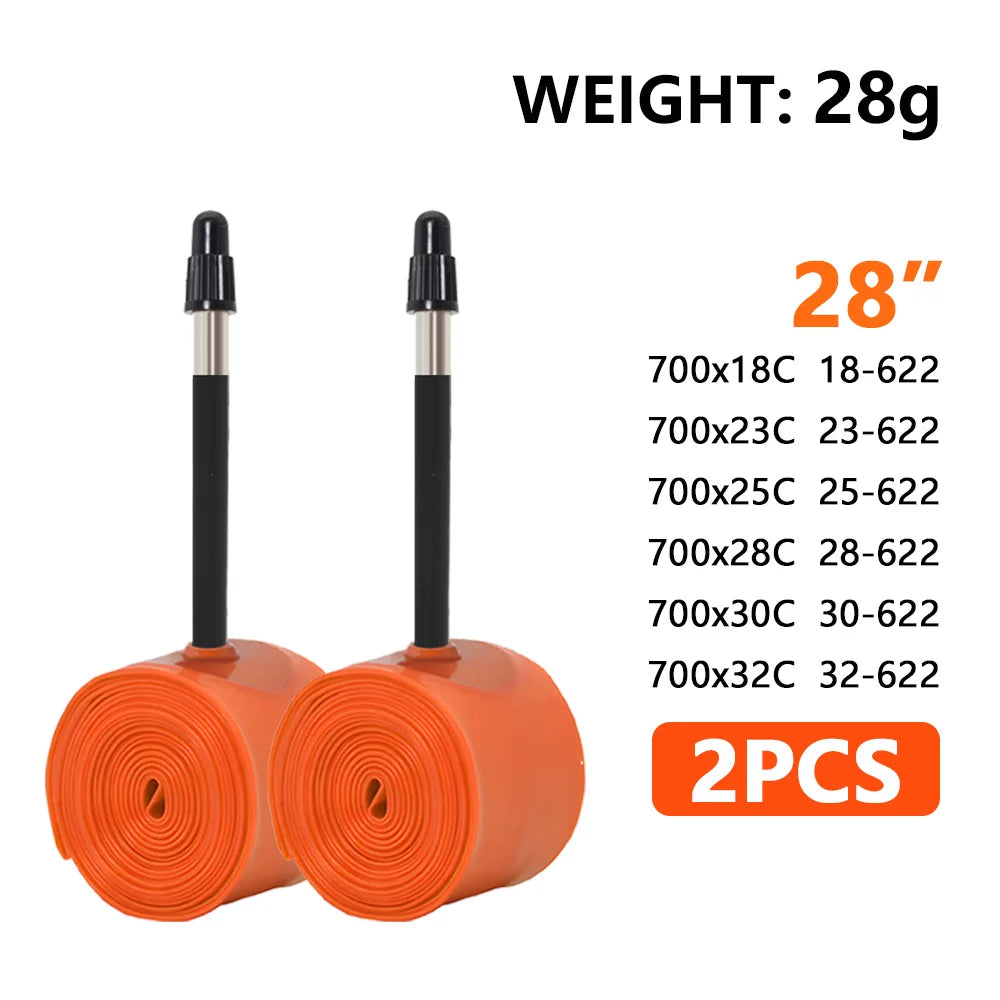 ThinkRider 28g Ultralight Bike Inner Tube 700 x 18 25 28 Road Bicycle TPU Tire 45/65/85mm Length French Valve Super Light Tube Presta Valve 700c 2PCS