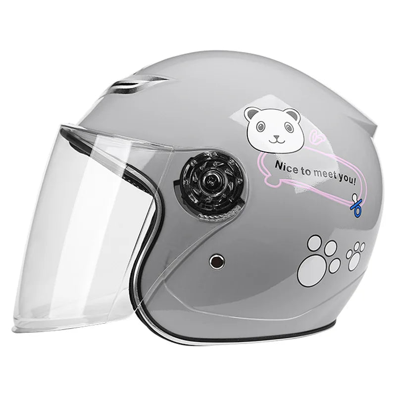 Motorcycle Electric Bike Children Cartoon Pattern Helmet Half Helmet Male Female Children Safety Helmet Light gray China