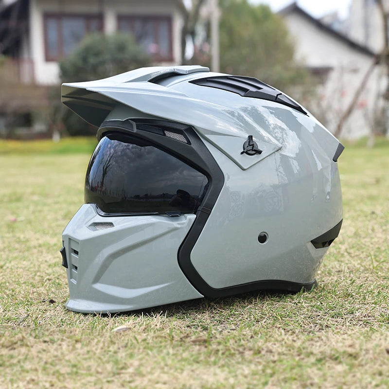 Motorcycle Helmet Men's and Women's Retro Street Fighter Combination Helmet Full Helmet Detachable Half Helmet 8