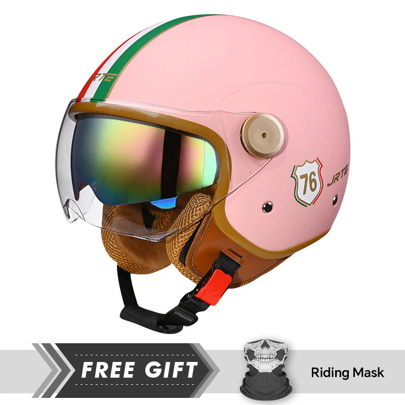 Double Lens Motorcycle Helmets Retro DOT 3/4 Open Half Face Helmet Dual Visor