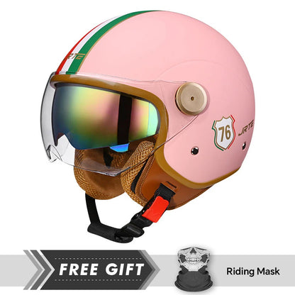 Double Lens Motorcycle Helmets Retro DOT 3/4 Open Half Face Helmet Dual Visor