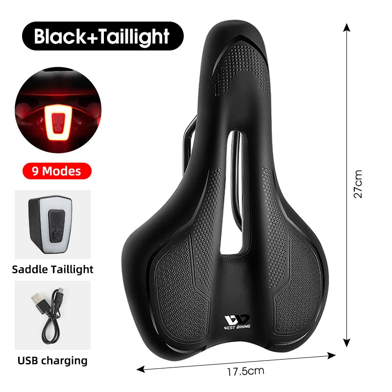 WEST BIKING Thicken Bicycle Saddle Comfortable Shockproof Cycling Seat Hollow Non-slip Soft Cushion Travel MTB Road Bike Saddle