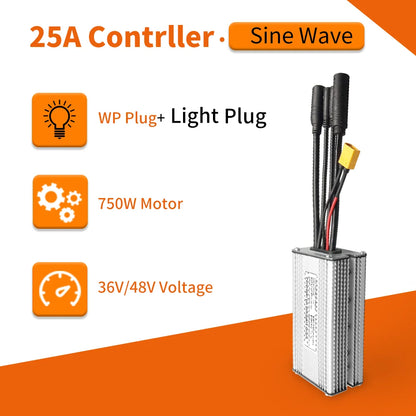Electric Bike KT Controller 36V 48V Waterproof Brushless 250W 350W 500W 1000W Ebike Accessories with Light Function
