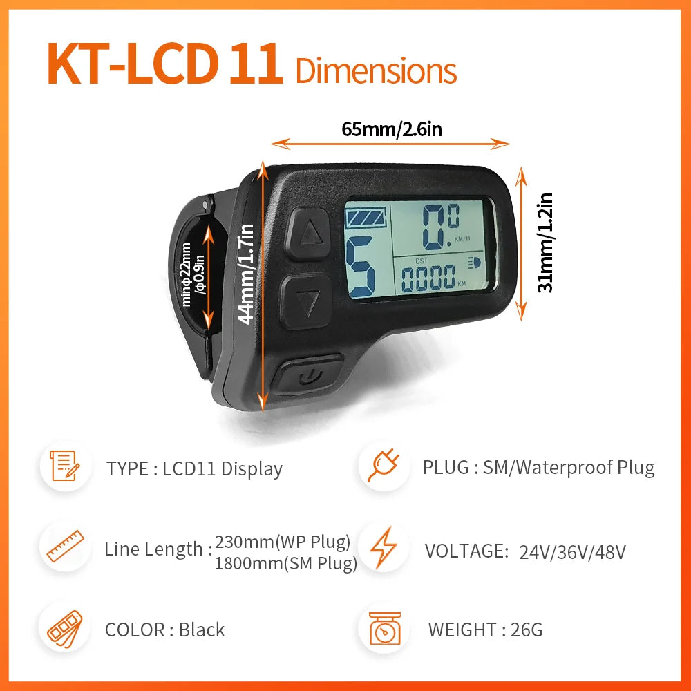 KT Display KT-LCD11 Mini Display 24V 36V 48V for KT Controller Ebike Panel Julet Waterproof/SM Plug