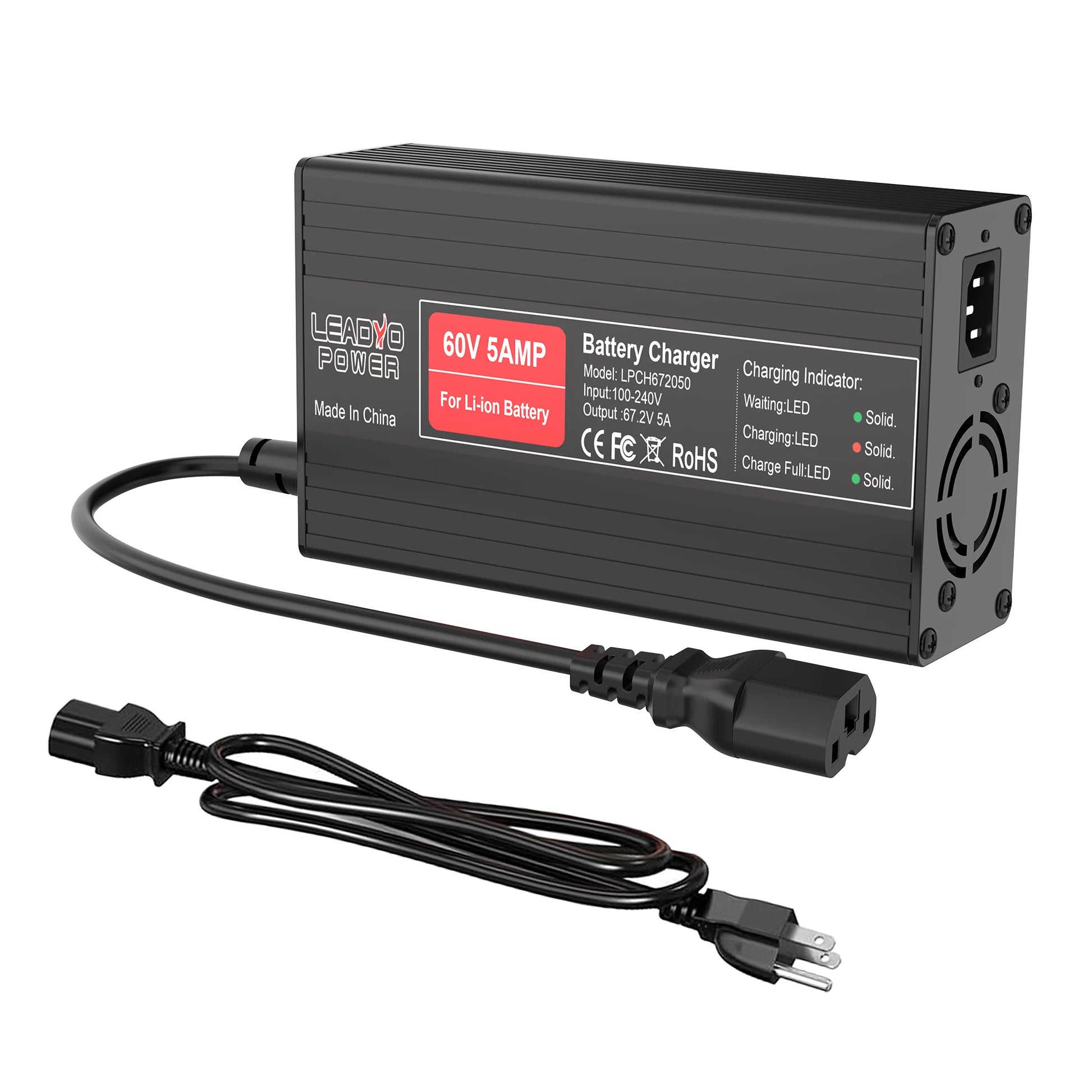 67.2V 5A Battery Charger 16S 60V Lithium ion battery For Electric Motorcycle With IEC Charger Port