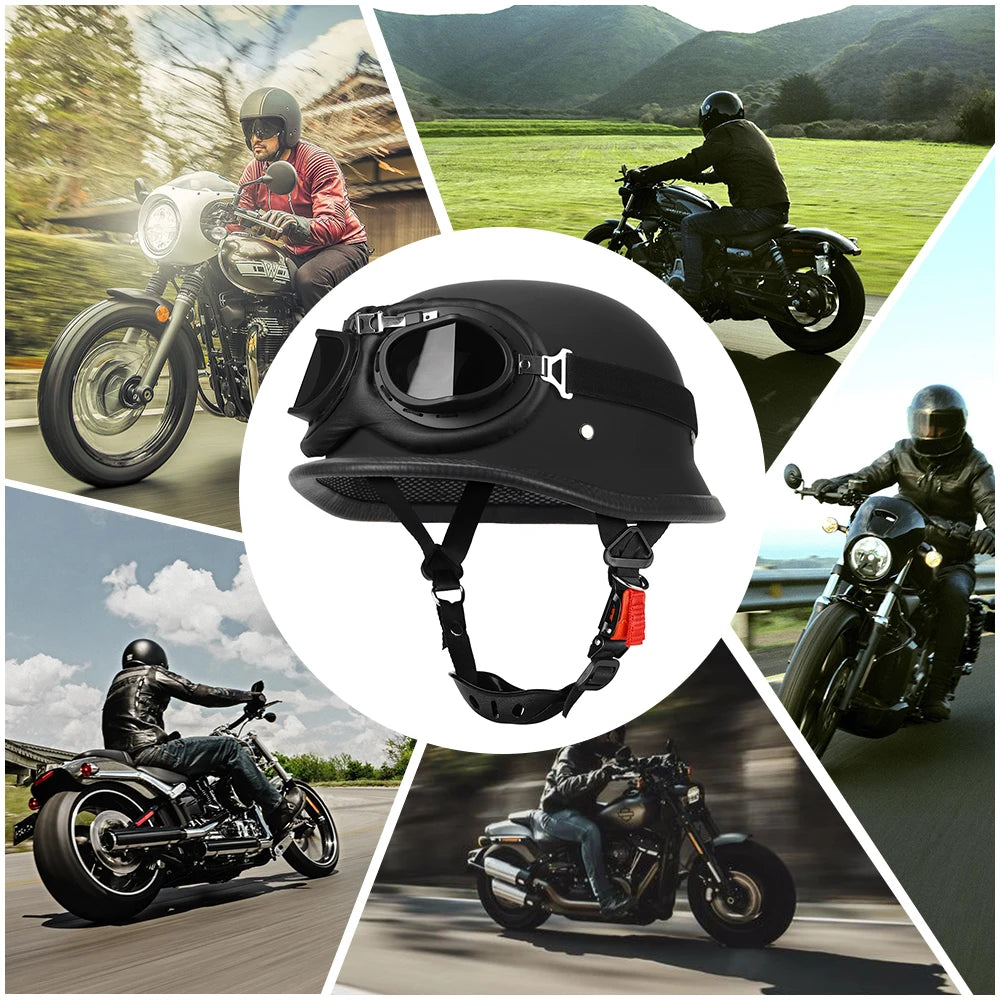DOT Certified Open Face Biker Pilot Helmet - Side Profile