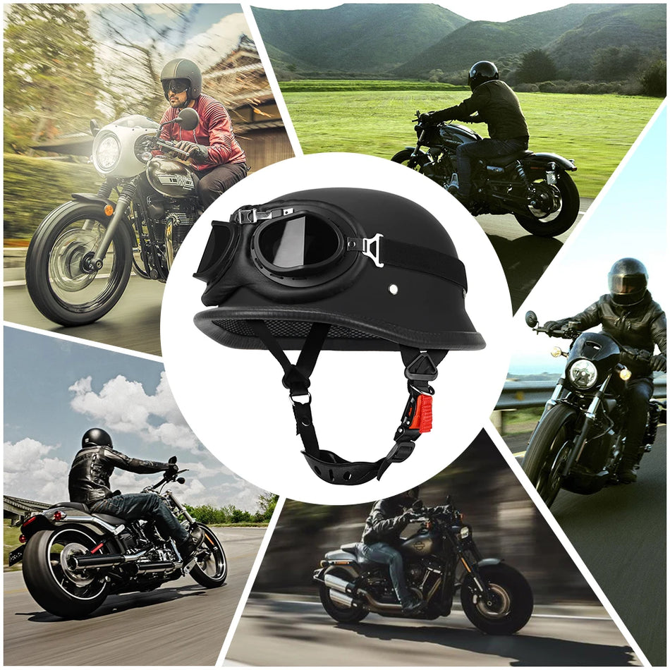 DOT Certified Open Face Biker Pilot Helmet - Side Profile