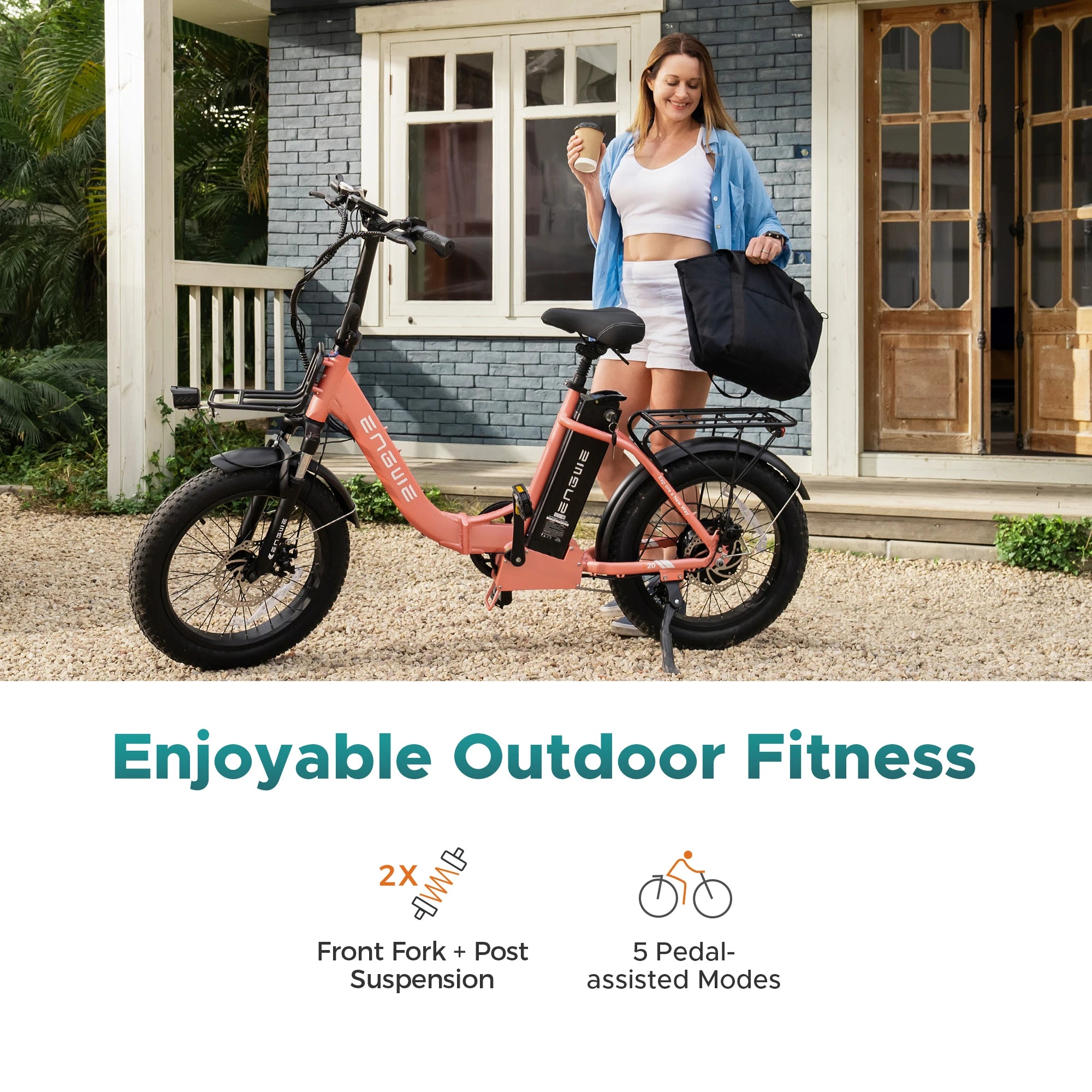   ENGWE L20 2.0 Foldable Fat Tire Electric Bike 750W Motor 52V 13Ah Battery