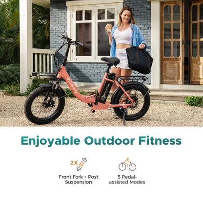 ENGWE L20 2.0 Foldable Fat Tire Electric Bike 750W Motor 52V 13Ah Battery