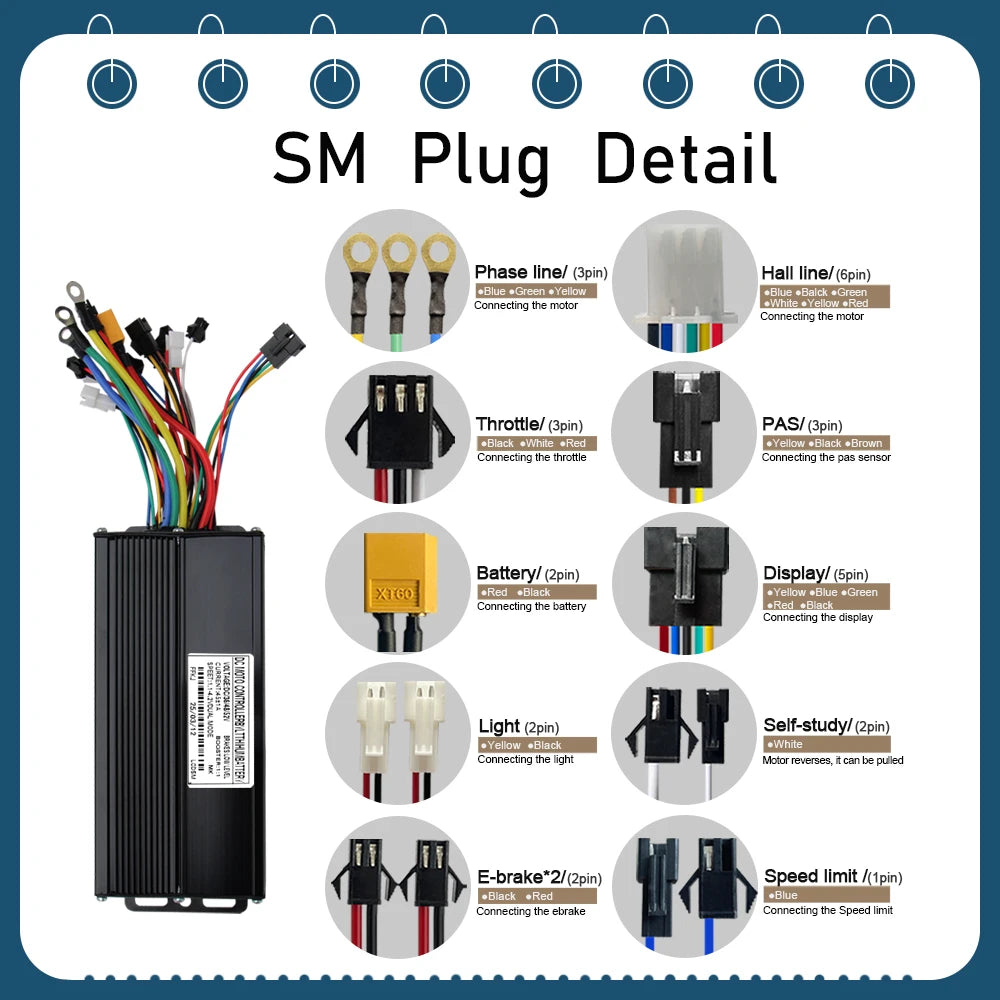 3 mode Controller Sinewave 45A 36/48/52V Ebike Controller With JN Display For 1000W-3000W Electric Bicycle Conversion Kit