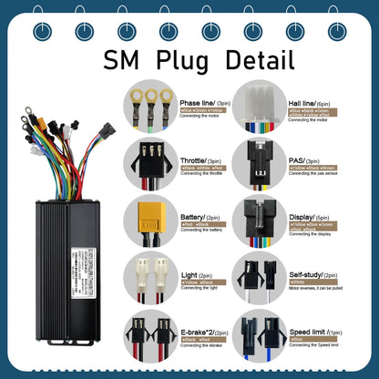 3 mode Controller Sinewave 45A 36/48/52V Ebike Controller With JN Display For 1000W-3000W Electric Bicycle Conversion Kit