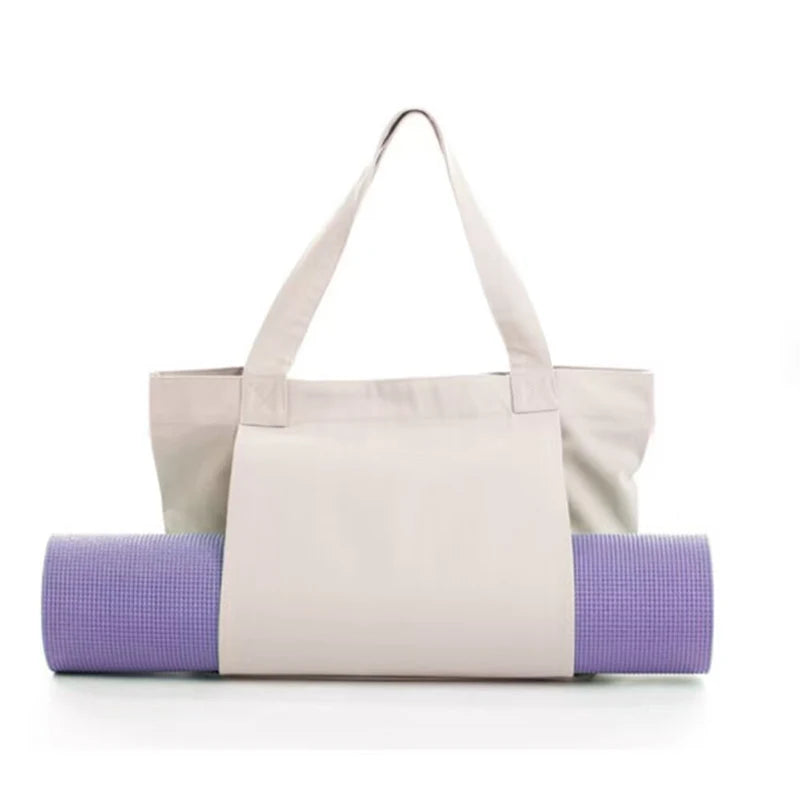 Yoga Pilates Cushion Bag Canvas Handbag Outdoor Exercise Equipment Travel Yoga Shoulder Bag Storage Bag Apricot color