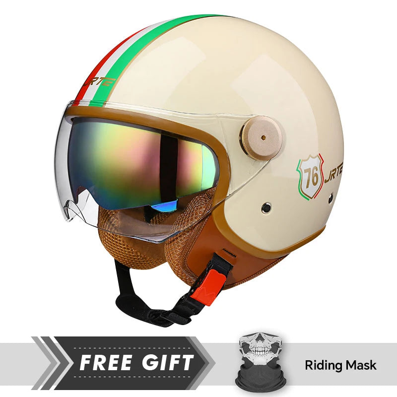 Double Lens Motorcycle Helmets Retro DOT 3/4 Open Half Face Helmet Dual Visor