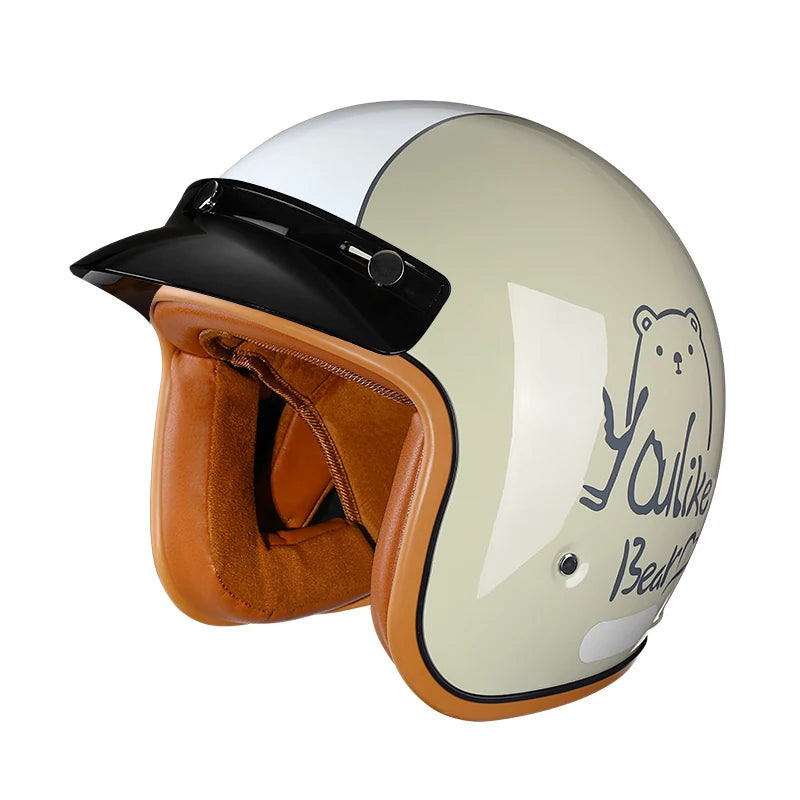 3/4 Motorcycle Helmet Retro Style – ABS Lightweight Shell – No Visor – Adjustable Strap