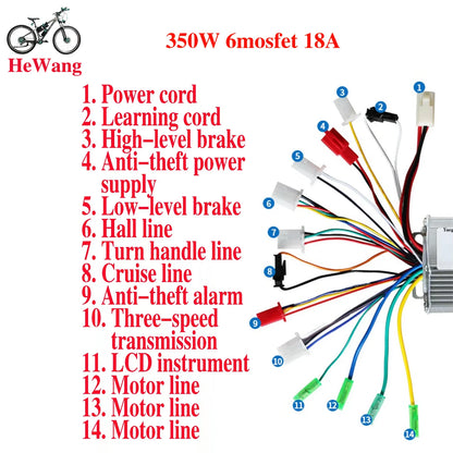 350W/450W/500W/800W three-mode sine wave controller 48V/52V/64V e-bike brushless motor controller 18A/25A/33A/30A for e-scooters
