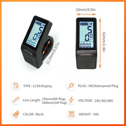 Ebike Display KT LCD4 Smart 24V 36V 48V Ebike LCD led SM/Waterproof Plug Display For Electric Bicycle Conversion Kit