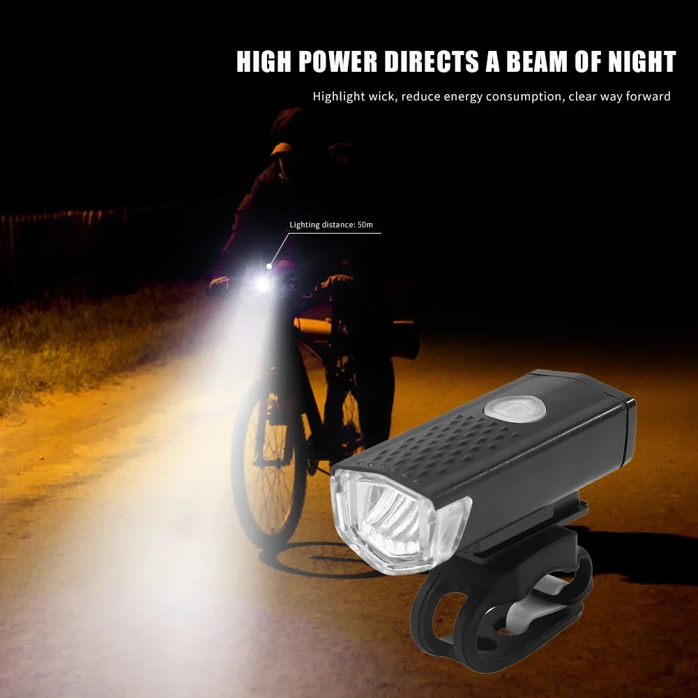 Bike Headlight Taillight Bell Set Bicycle Front Rear Lamp Waterproof Riding Cycling Light USB Charging LED Flashlight Accessorie