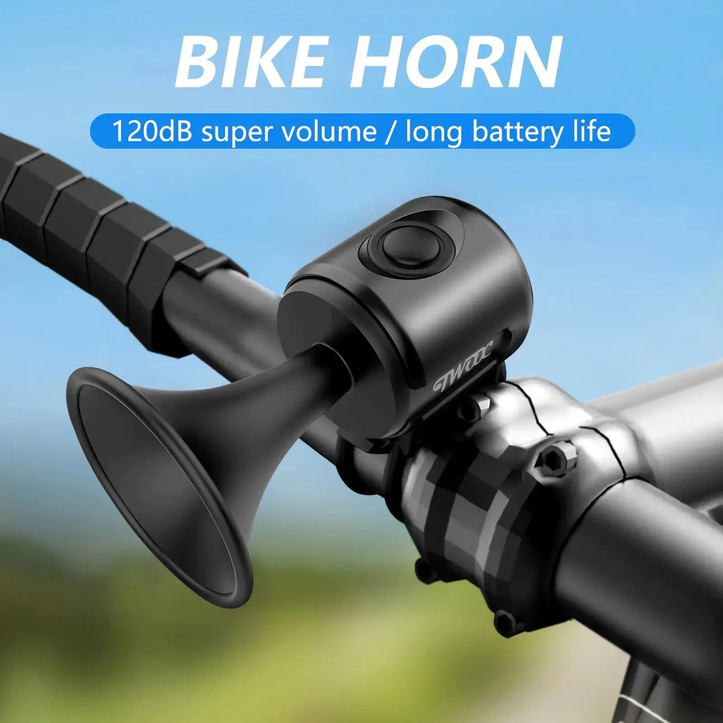 TWOOC Bicycle Electronic Horn, Loud Warning Sound, CR2032 Battery, 120dB, IPX4 Waterproof, Suitable for Road and Mountain Bike