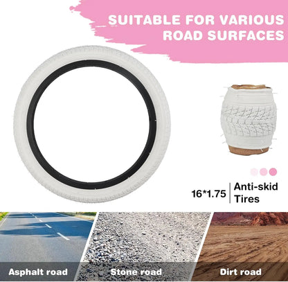 16 Inch 16 x 1.75 White Bicycle Tire,Bike Tyre for 16 Inch MTB, Kid Bike, Child Bicycle Girl Bicycle