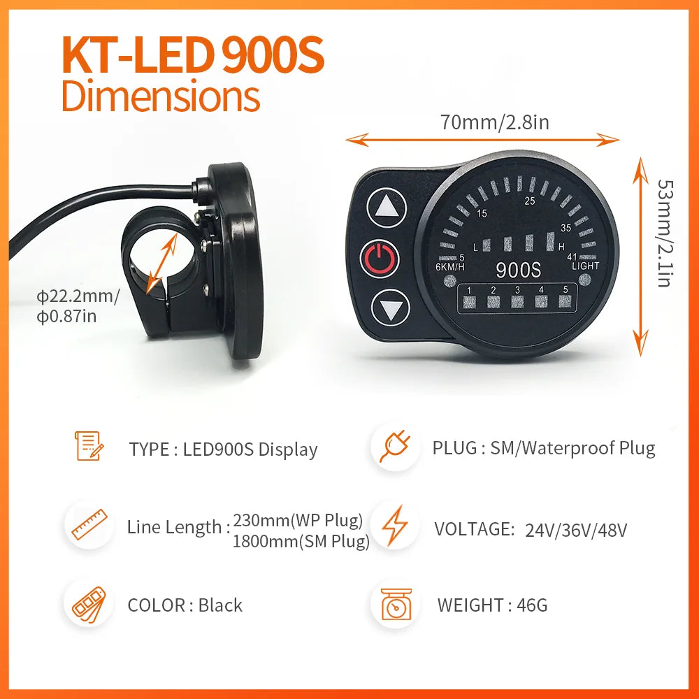 EBike Display KT LED-900S 24V 36V 48V SM/Waterproof Connect Electric Bicycle Accessories Display