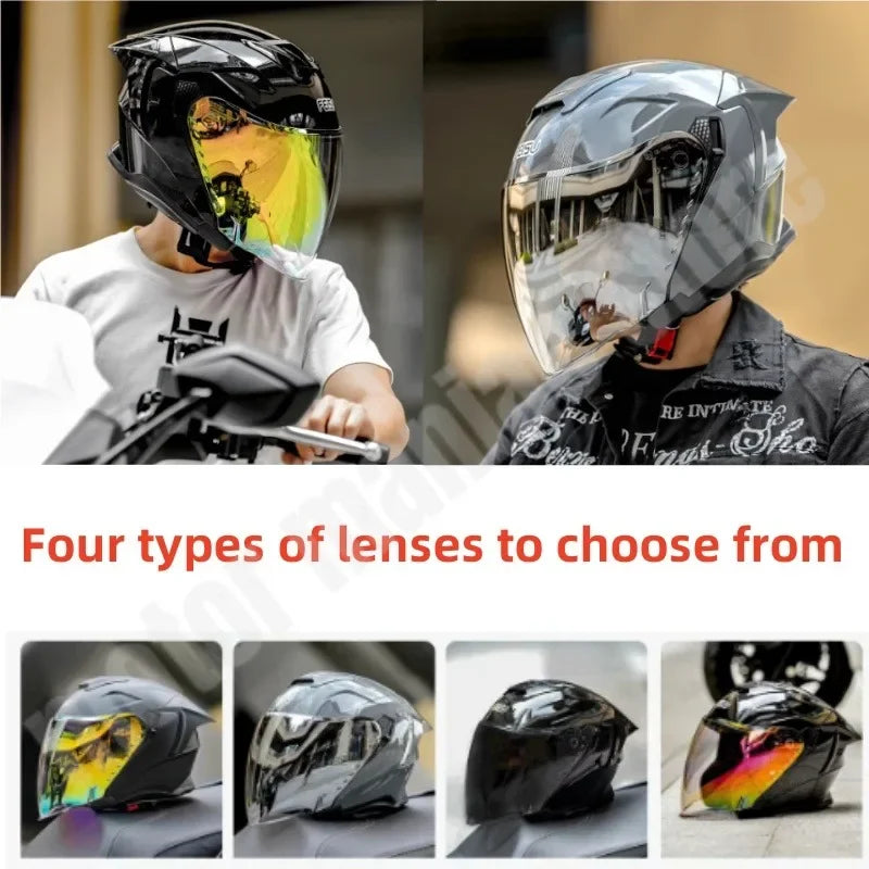 Motorcycle Dual Lens Half Helmet Big Head Circumference Helmet Windproof