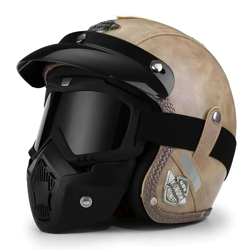 Retro Harley Motorcycle Helmet Quater-Mask in Dark Blue Leather with Copper Mirror for All Seasons 55.zongse.mian China