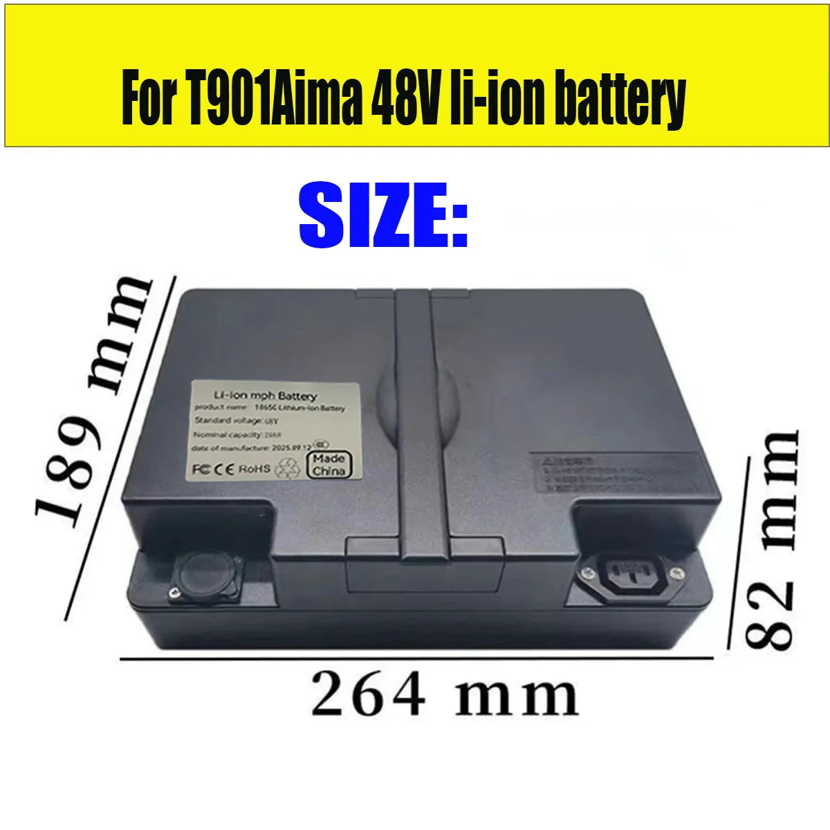 Included fast charger alongside 48V Aima T901 battery pack
