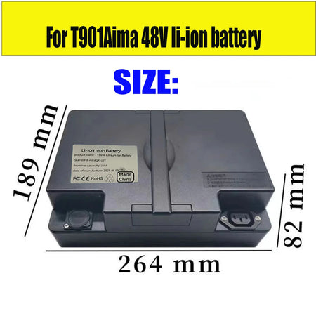 Included fast charger alongside 48V Aima T901 battery pack