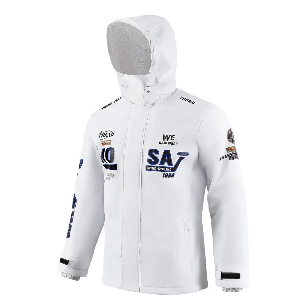WOSAWE Motorcycle Raincoat 100% Waterproof Reflective Moto Rain Jacket Motocross Rain Coat for Men Women Cycling Motocross Gear WHITE