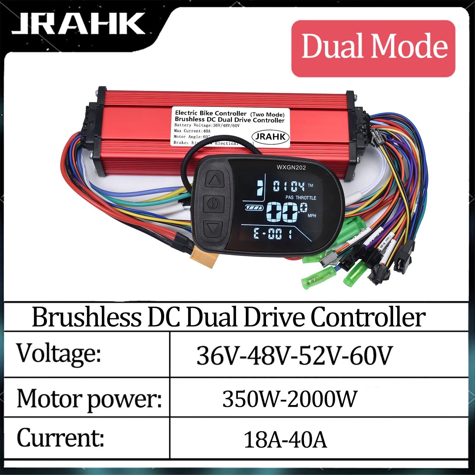 JRAHK 350W-2000W BLDC Controller Dual Drive Square Wave Electric Bicycle Controller 36V-60V Dual Mode Electric Scooter Accessori