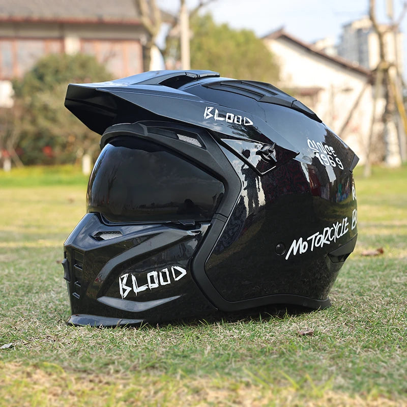 Motorcycle Helmet Men's and Women's Retro Street Fighter Combination Helmet Full Helmet Detachable Half Helmet 2