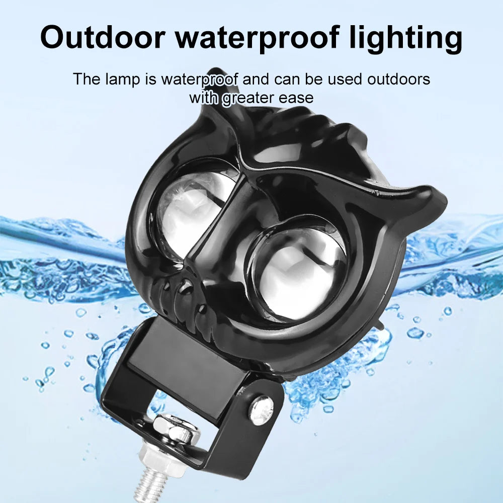 32W Motorcycle Spotlights Led 3200lm Yellow White Owl Four Mode Strobe 8-85V Motorcycle Lamp Universal Moto Headlight Spotlights
