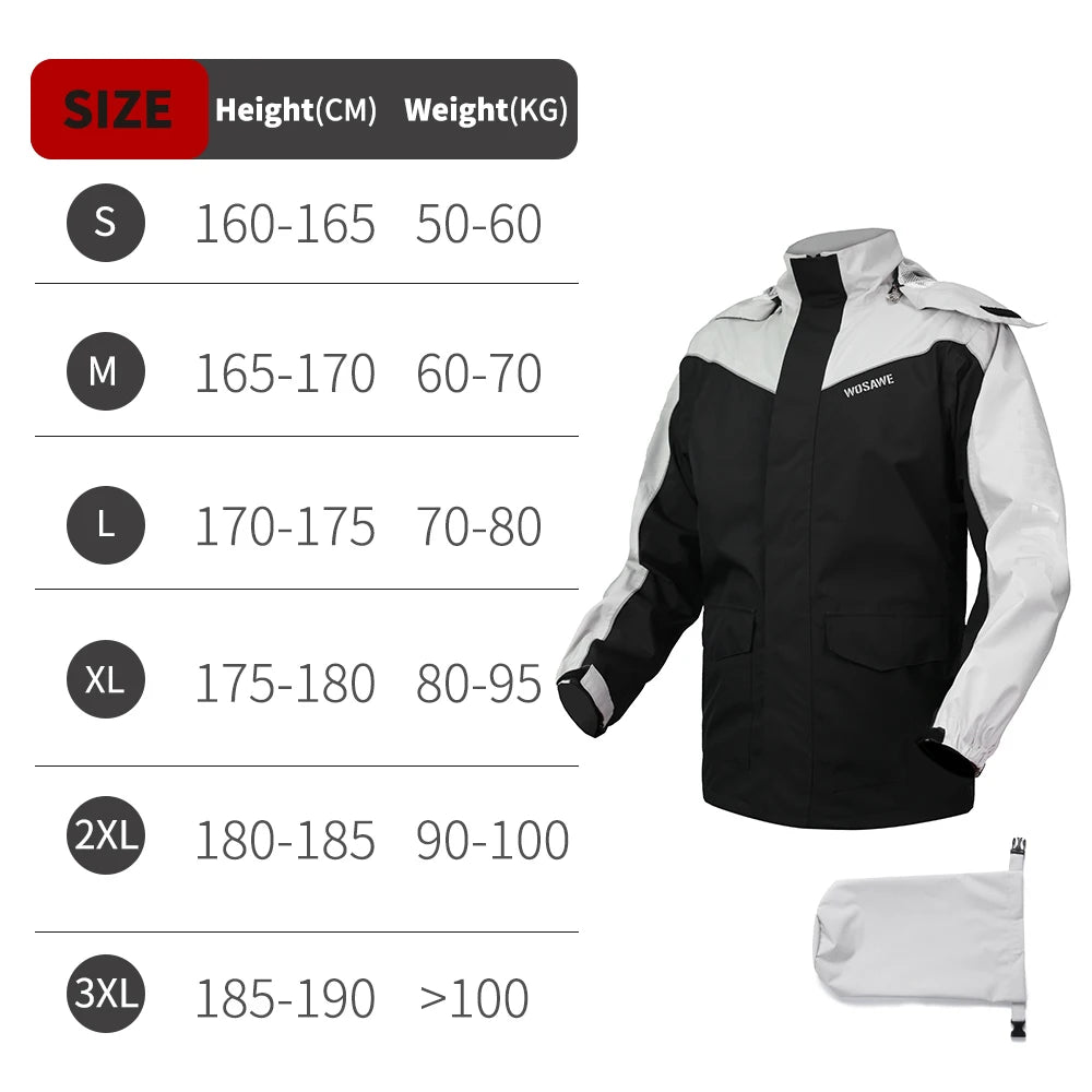 WOSAWE Motorcycle Raincoat 100% Waterproof Reflective Moto Rain Jacket Motocross Rain Coat for Men Women Cycling Motocross Gear