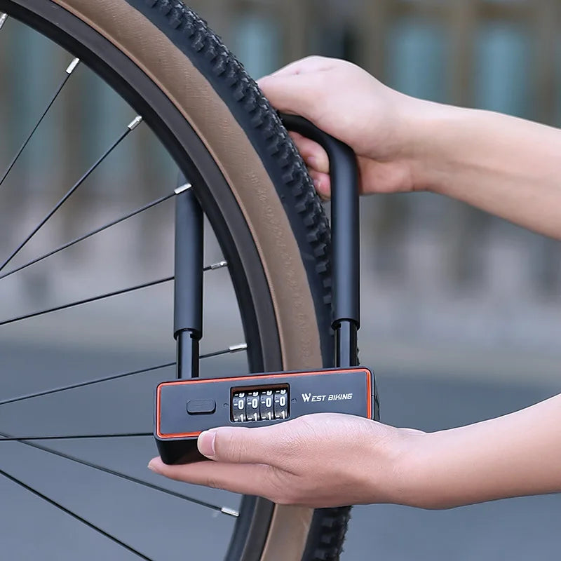 WEST BIKING Bicycle Motorbike U Lock Anti Theft Security Lock Heavy Duty Zinc Alloy Padlock E-Bike Door with Password Keys