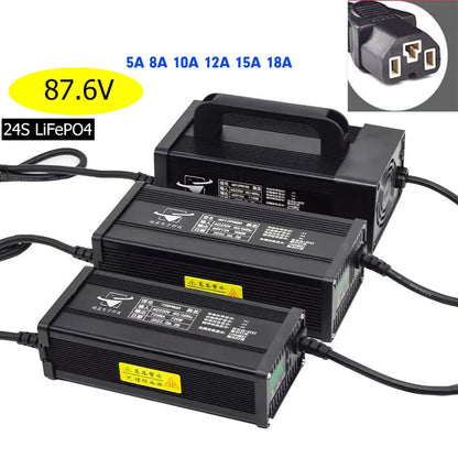 Smart 24S LCD Display 87.6V 8A 10A 5A LiFePo4 Lithium battery charger AC220V 110V EU UK AU Plug for electric tricycles scooter