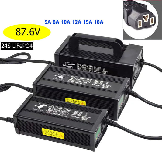 Smart 24S LCD Display 87.6V 8A 10A 5A LiFePo4 Lithium battery charger AC220V 110V EU UK AU Plug for electric tricycles scooter
