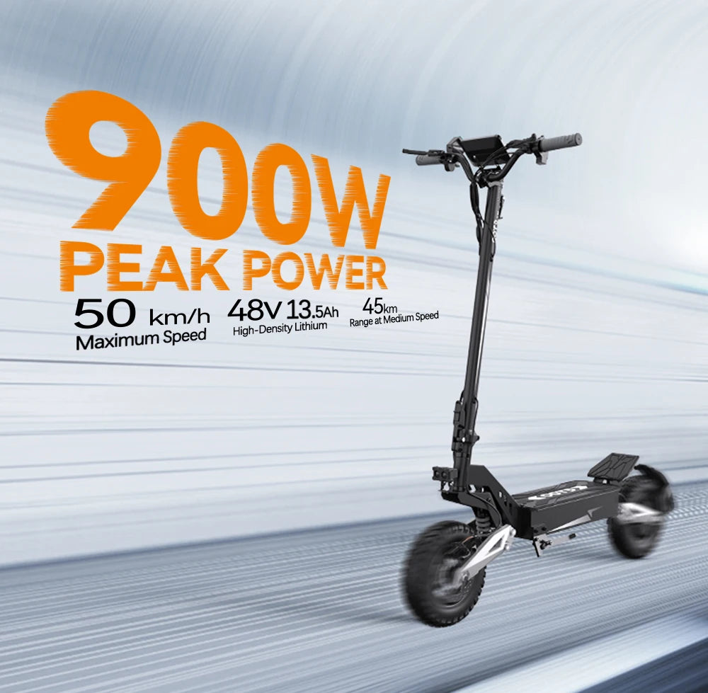   T10 Electric Scooter 900W Peak Motor 48V 13.5Ah Battery 11” Tires Foldable CE Certified E-Scooter