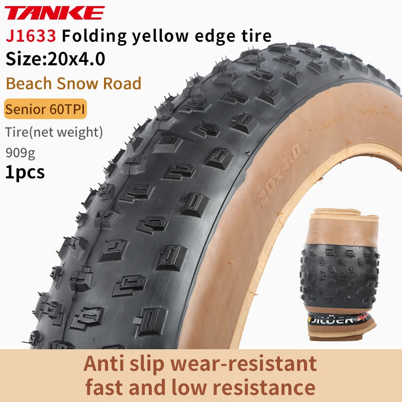 TANKE MTB Bicycle JILUER Foldable Gravel Tire Black/Yellow 60TPI Road BICYCLE Tire 26×2.25/27.5×2.1/2.2/29×2.2/700×25C/20×1.35 J1633 20x4.0 Yellow Foldable China